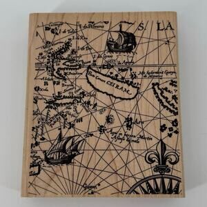 Stampin’ Up! Old World Map Background Wood Mounted Rubber Stamp Vintage